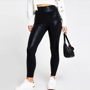 Petite Black Golden Coated Leggings